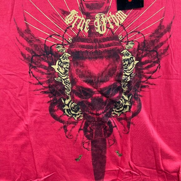 True Urban Mens Shirt Large Red 100% Cotton Short Sleeve‎ Pullover Skull NWT - Picture 3 of 11